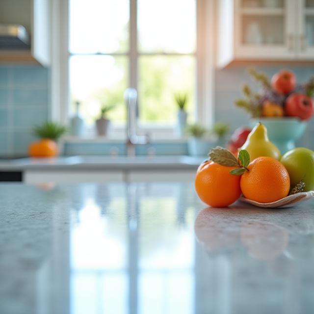 Sparkling clean kitchen countertop with fresh fruit